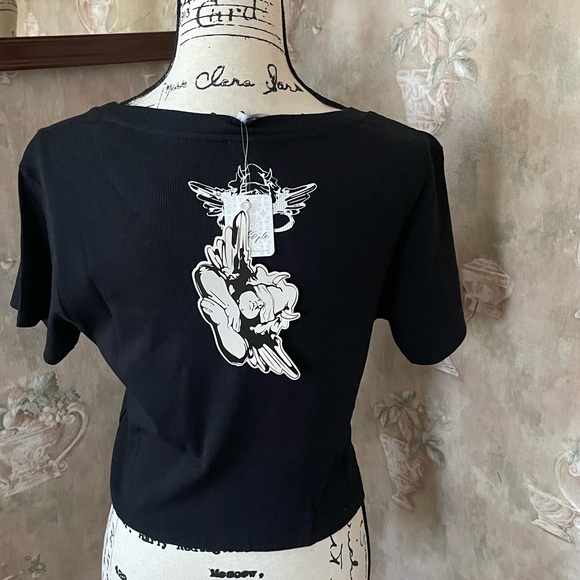 FREE PEOPLE BOYS LIE RISING ANGELS CROPPED BLACK TEE LARGE - Picture 6 of 6